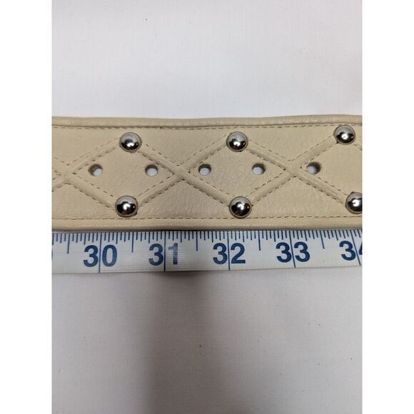 Vintage Calvin Klein Cream Faux Leather Diamond Embossed Silver Studded Belt, M - Picture 4 of 6